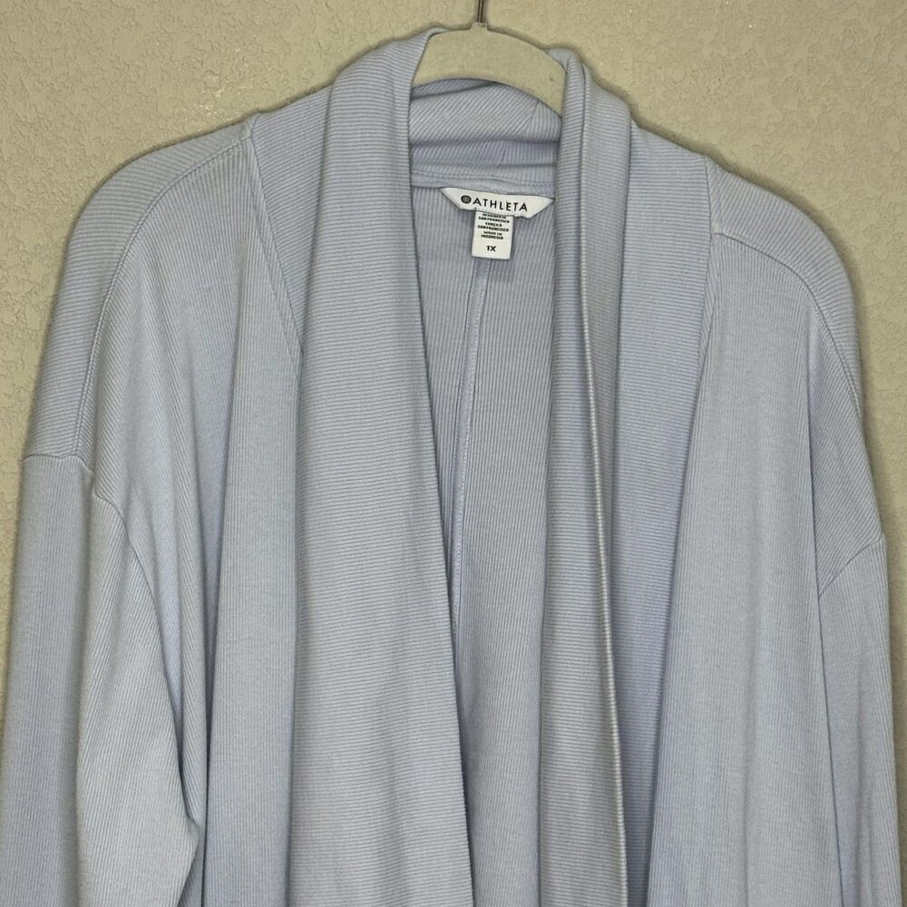 Athleta Cardigan Sweater Womens 1X Light Blue Open Front Draped Rib Knit Tencel - Picture 4 of 9